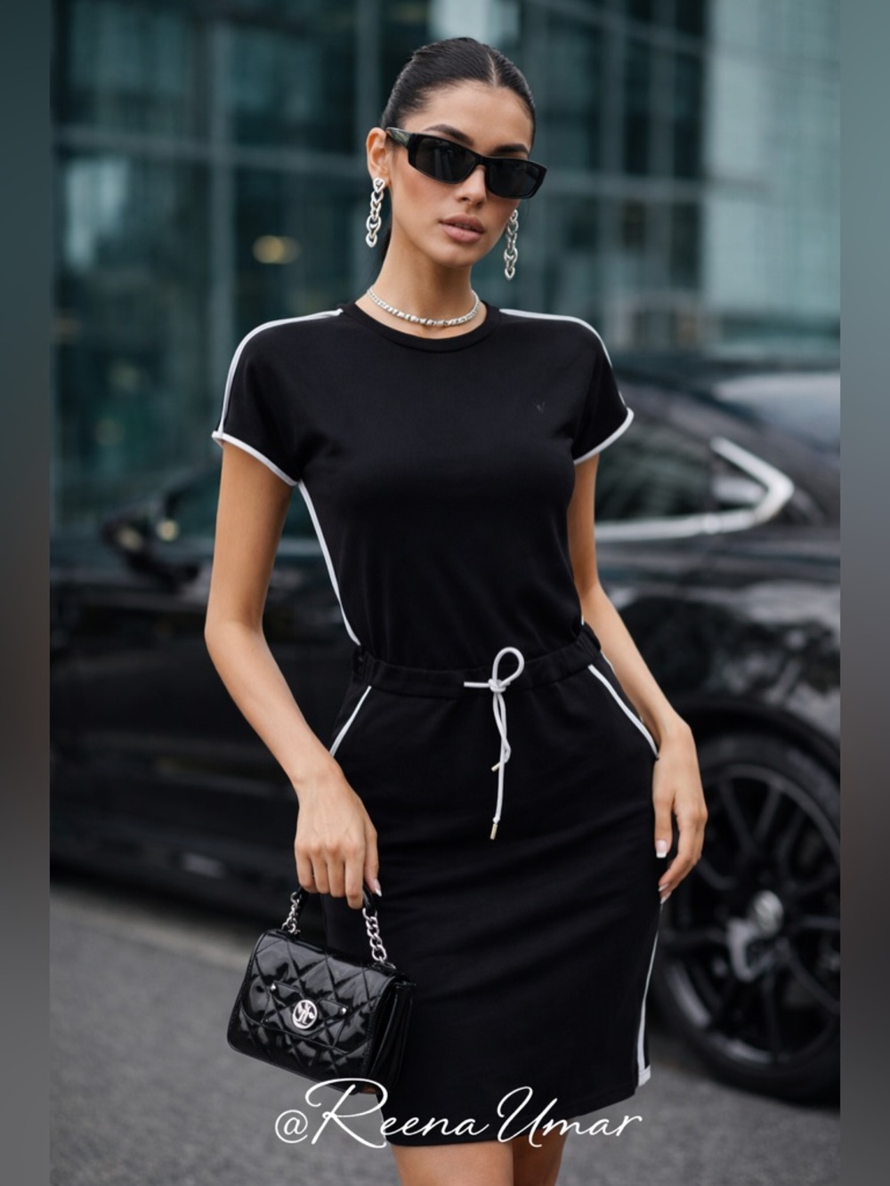 RUDSAK Black Short Sleeve Tee Dress with Branded Tab